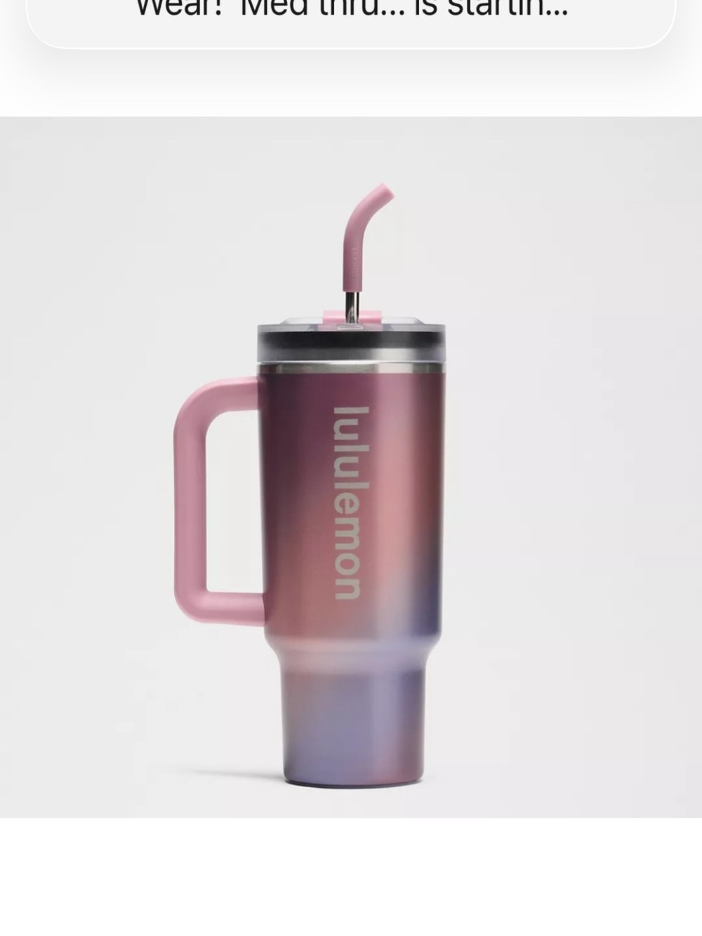 Lululemon Ombre Travel Tumbler with Handle & Straw - Pink to Purple